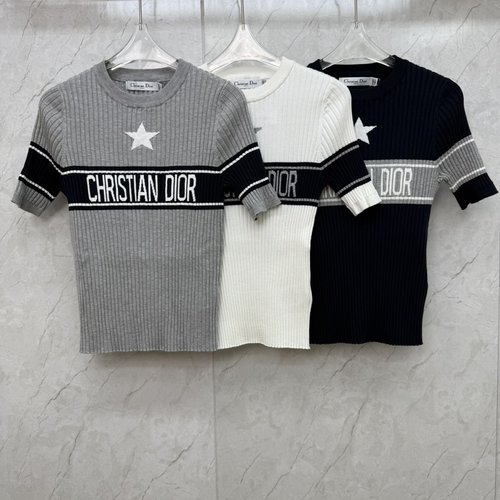 Dior High-end Knit Short Sleeve with Color Block and Logo