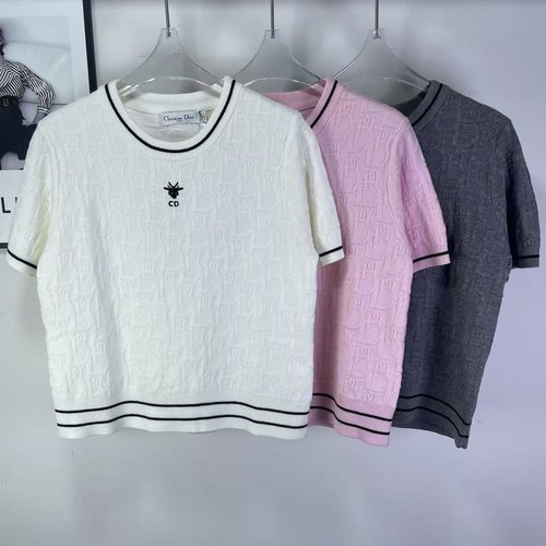 Dior High-end Letter Jacquard Knit Short Sleeve, Retro Flair