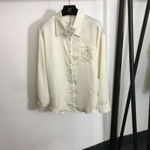 Loewe Silk Long Sleeve Shirt with Logo Embroidery