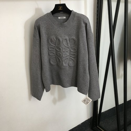 Loewe Knit Long Sleeve Pullover with 3D Logo Pressing, Three Color Alternatives