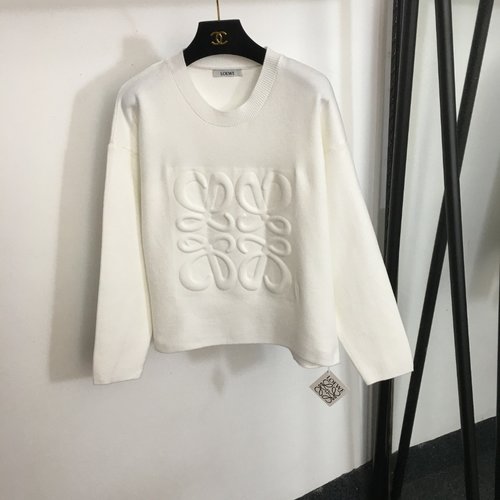 Loewe Knit Long Sleeve Pullover with 3D Logo Pressing, Three Color Choices