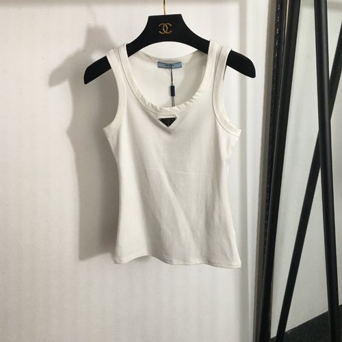 Prada Metal Triangle Logo Decorated Cotton Camisole