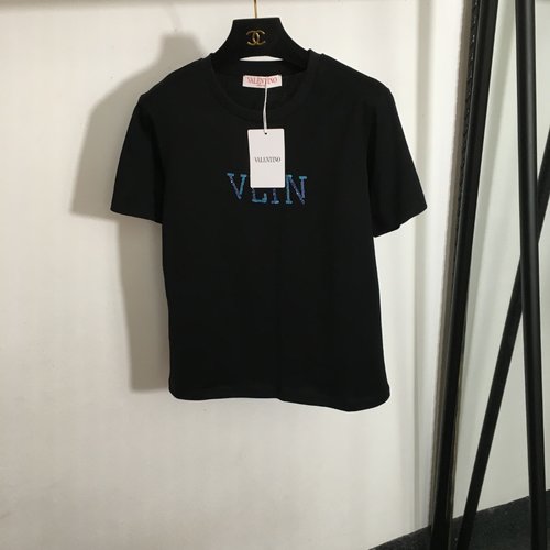 Valentino Sequin and Bead Embroidered Letter Short Sleeve T-Shirt, Black & White