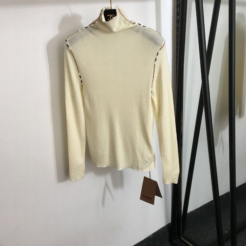 Burberry Color-Blocked High Neck Knit Long Sleeve Top