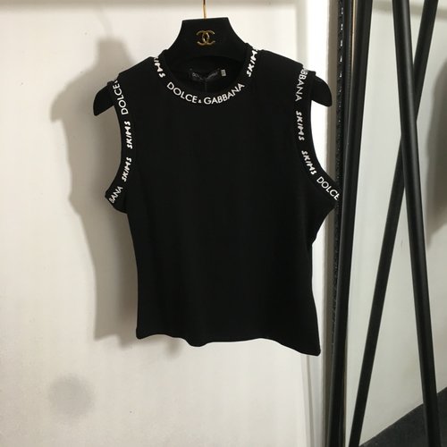 Dolce & Gabbana DG x Skim Logo Trim Fitted Cotton Tank Top in Black and White