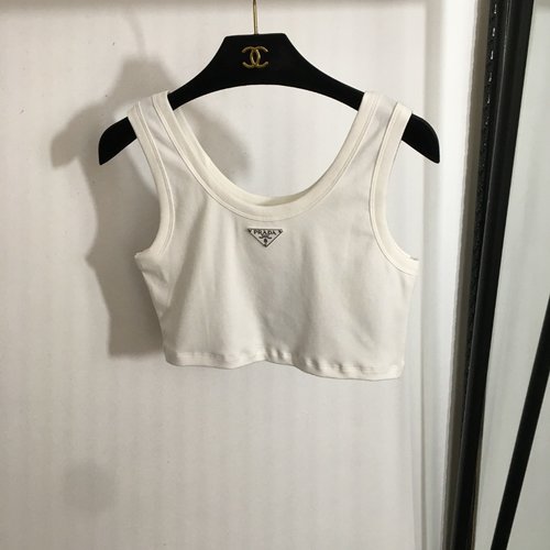 Prada Classic Short Cotton Tank Top with Metal Logo Triangle