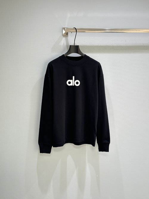 Alo Cotton Long Sleeve T-Shirt with Foam Rubber Logo, Loose Fit
