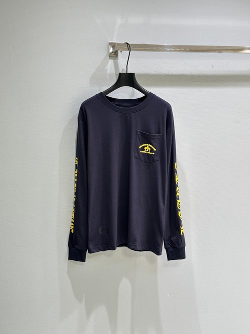 Chanel Simple Round - Neck T - Shirt with Red Prints on Sleeves and Pockets