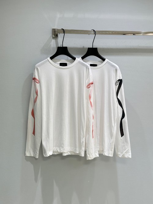 Chanel Loose Long-Sleeve T-Shirt with Satin Bow Print on Sleeve