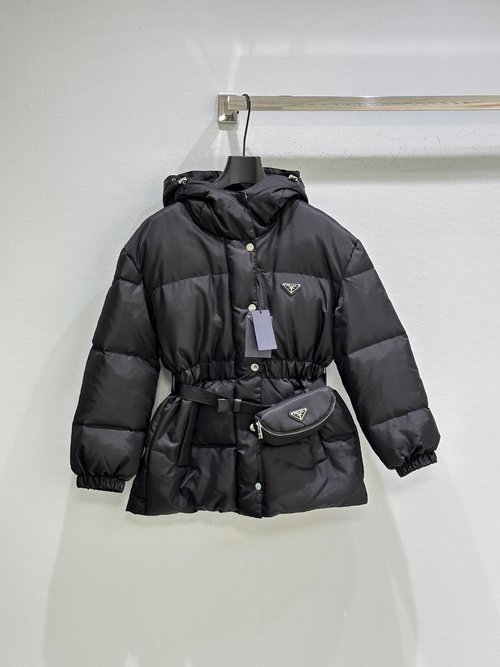 Prada Relaxed Fit Down Jacket with Waist-Defining Design