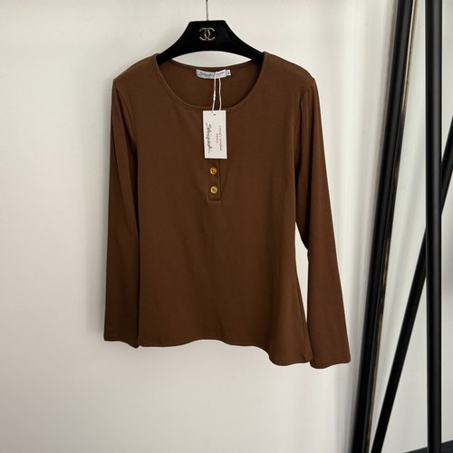 Schiaparelli New Keyhole Button Semi-Open Long-Sleeved T-Shirt