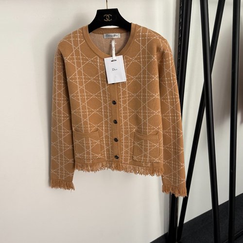 Dior CD Button Tassel - Hem Checked Knit Cardigan