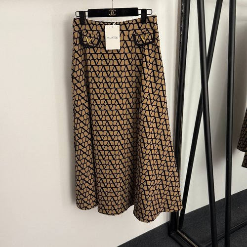 Valentino Vintage Flocked V-Letter High-Waisted Slimming Skirt