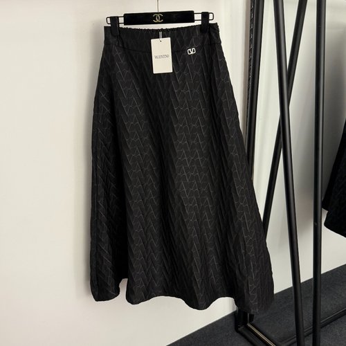 Valentino Damask and Letter Embroidered A-Line Skirt in Black