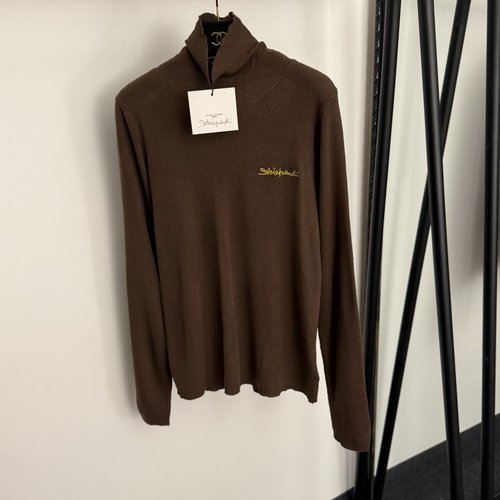 Schiaparelli Gold-Thread Logo-Embroidered High-Neck Knit Top