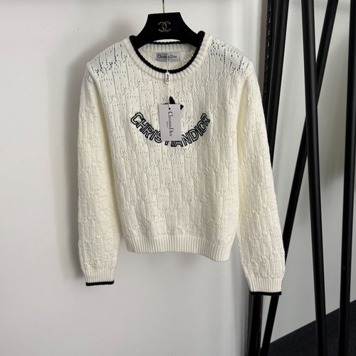 Dior Star Embroidery Letter Vintage Logo Hollow Long-Sleeve Knitwear in Multiple Colors