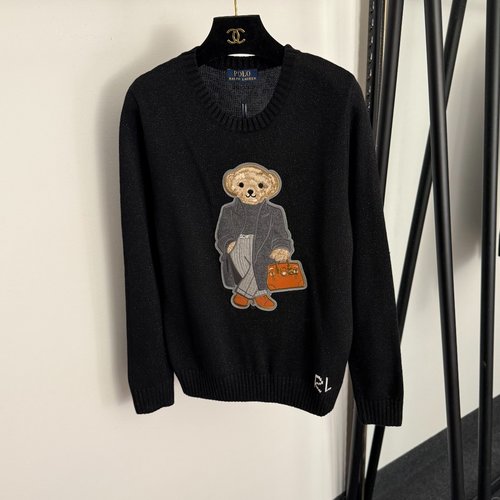 Polo Ralph Lauren Gray Overcoat with Bear-Embroidered Long-Sleeve Knit Pullover