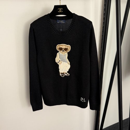 Polo Ralph Lauren Graceful Sunglasses Bear Embroidery Patch Pullover Long Sleeve Knitwear in Multiple Colors