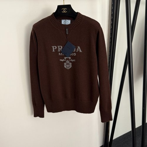 Prada Color Block Logo Letter Pullover Long Sleeve Wool Knitted Sweater