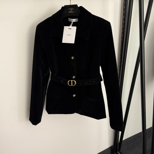Dior CD Belted Bee Button Velvet Long Sleeve Blazer