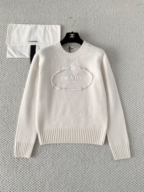 Prada Embroidered Logo Wool Sweater in Unisex Style