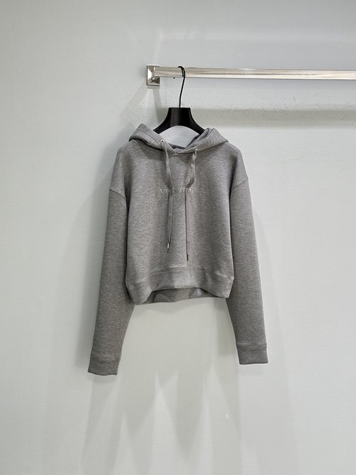 Louis Vuitton Gray Short Hooded Sweatshirt with Practical Drawstring
