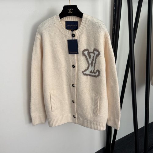 Louis Vuitton Multi-Color Round-Neck Long-Sleeve Knitted Cardigan with Logo