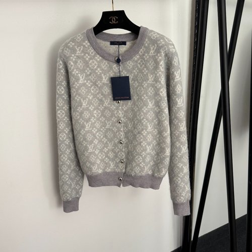 Louis Vuitton Monogram Logo Round Neck Long Sleeve Cardigan
