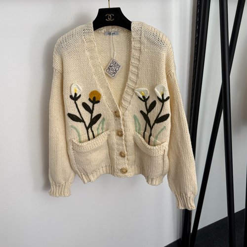 Loewe Apricot Embroidered V-Neck Knitted Cardigan