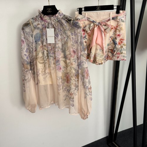 Zimmermann New Floral Printed Shirt and Shorts Set with Camisole