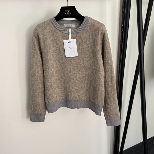 Dior Monogram Logo Letter Pullover Long - sleeve Knit in Gray, Red, Black