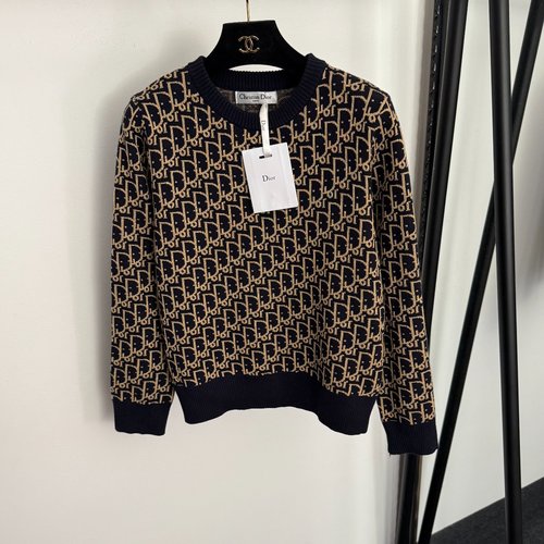 Dior Monogram Logo Letter Pullover Long - sleeve Knit in Gray, Red, Black