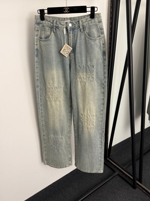 Loewe Unique Irregular Logo Air-Jacquard Distressed Jeans