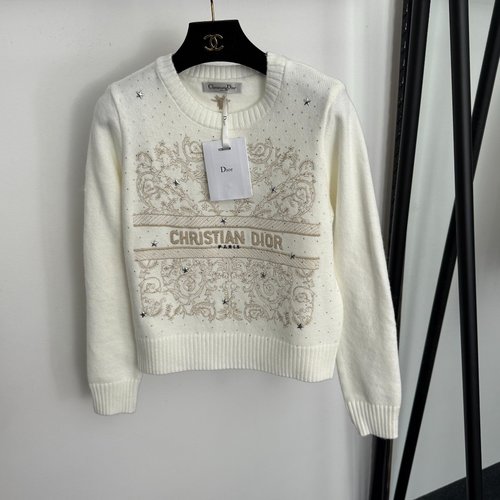 Dior Star Drill Embroidery Letter Long-Sleeve Knit Pullover in Multiple Colors