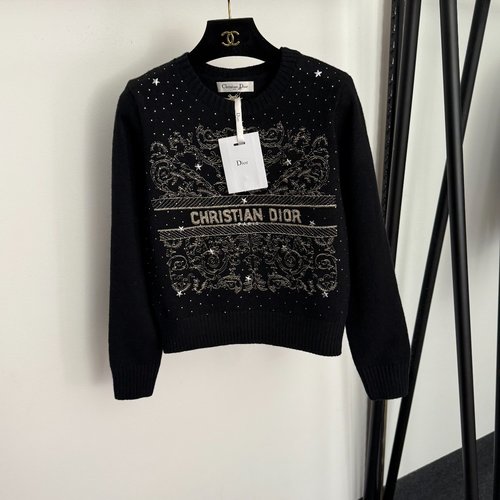 Dior Star Drill Embroidery Letter Long-Sleeve Knit Pullover in Multiple Colors