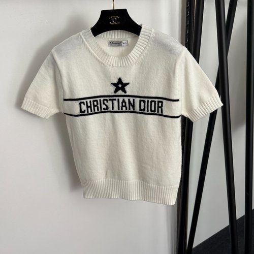 Dior Star Logo Crew Neck Short Sleeve Knit Sweater
