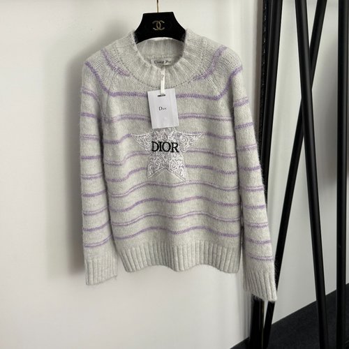 Dior Star-Embellished Knitted Long-Sleeved Striped Pullover