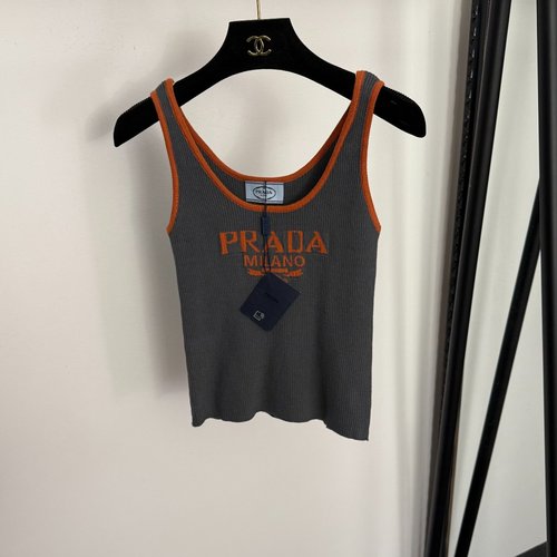Prada Chest Logo Letter Knit Sling Vest