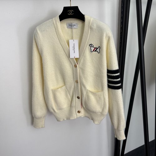 Thom Browne Dog Embroidery V-neck Long-sleeve Knit Cardigan