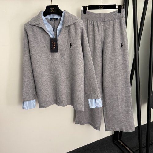 Polo Ralph Lauren Knitted Polo-Embroidered Two-Piece Set with Stripe Design