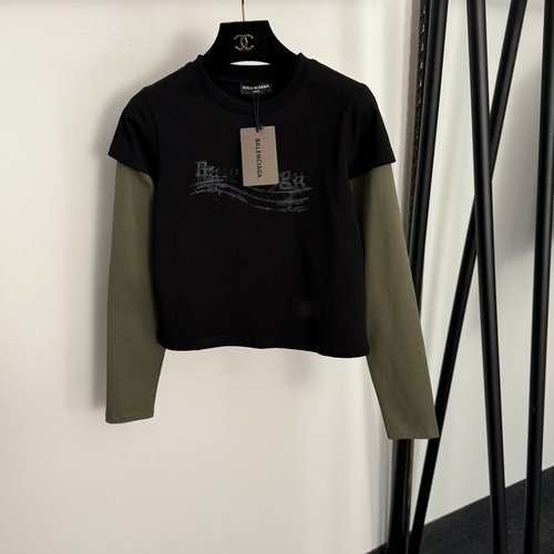 Balenciaga Logo-Printed Fake Two-Piece Long-Sleeve T-Shirt in Black