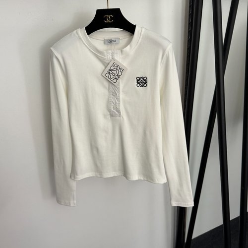 Loewe Half-Buttoned T-Shirt with Logo Embroidery in Two Colors