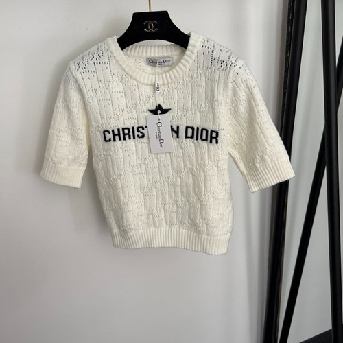 Dior Star-letter Logo Hollowed-out Short-sleeved Knit Top in Various Colors