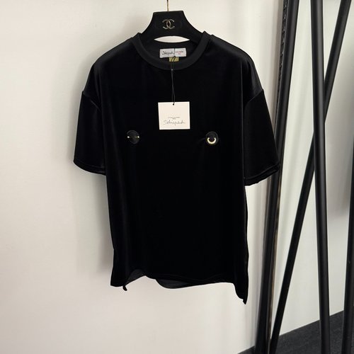 Schiaparelli Embellished Velvet Short-sleeved T-shirt in Black and Brown
