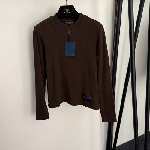 Louis Vuitton Elegant New Blue Collar Logo Patch Letter Button Decorated Cotton T-shirt