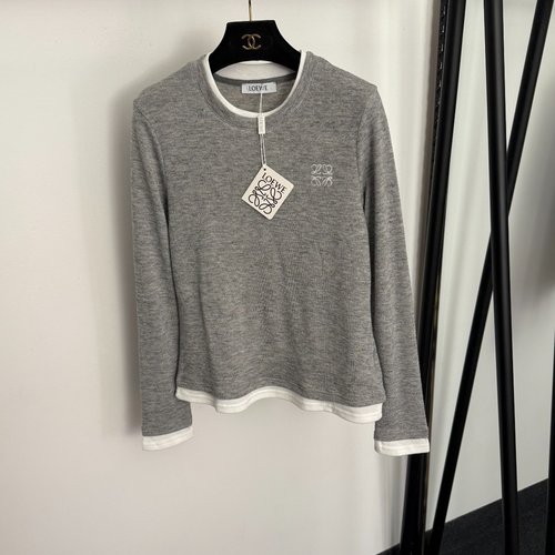 Loewe Logo Embroidery Fake Two-Piece Long Sleeve T-Shirt