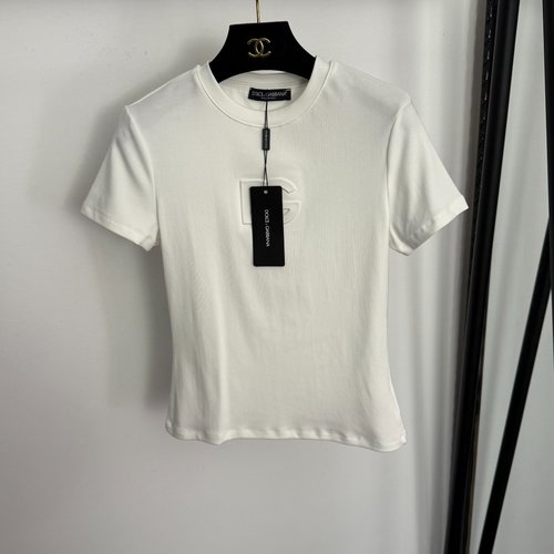 Dolce & Gabbana White and Black Embossed Logo Slim Fit Short Sleeve T-shirt