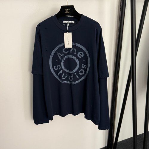 Dior Ripped and Printed Long-Sleeve T-Shirt in Navy