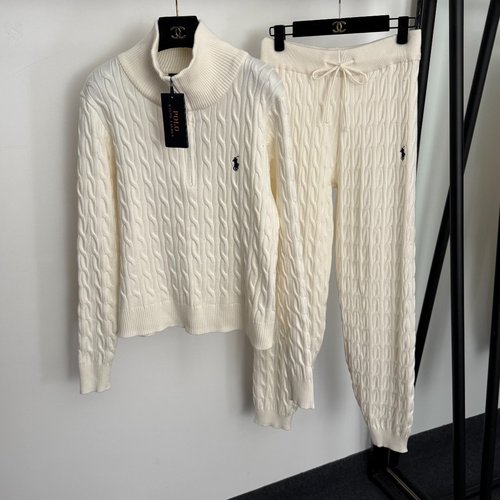 Polo Ralph Lauren Polo Embroidered Knit Suit with Turtleneck and Cuffed Trousers