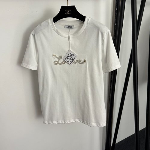 Loewe New Gold-Thread Logo-Embroidered Cotton T-Shirt in Colors
